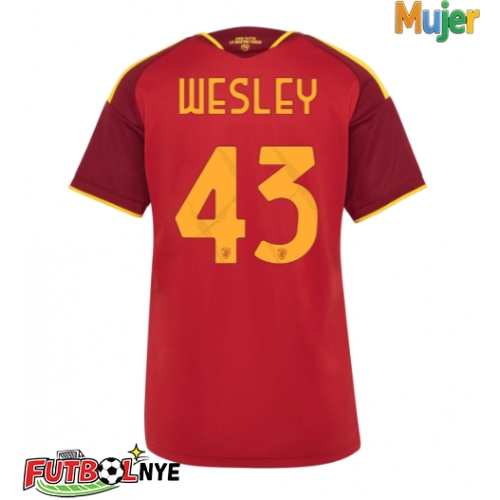 Camiseta AS Roma Wesley Franca #43 Primera Equipación para mujer 2026-27 manga corta